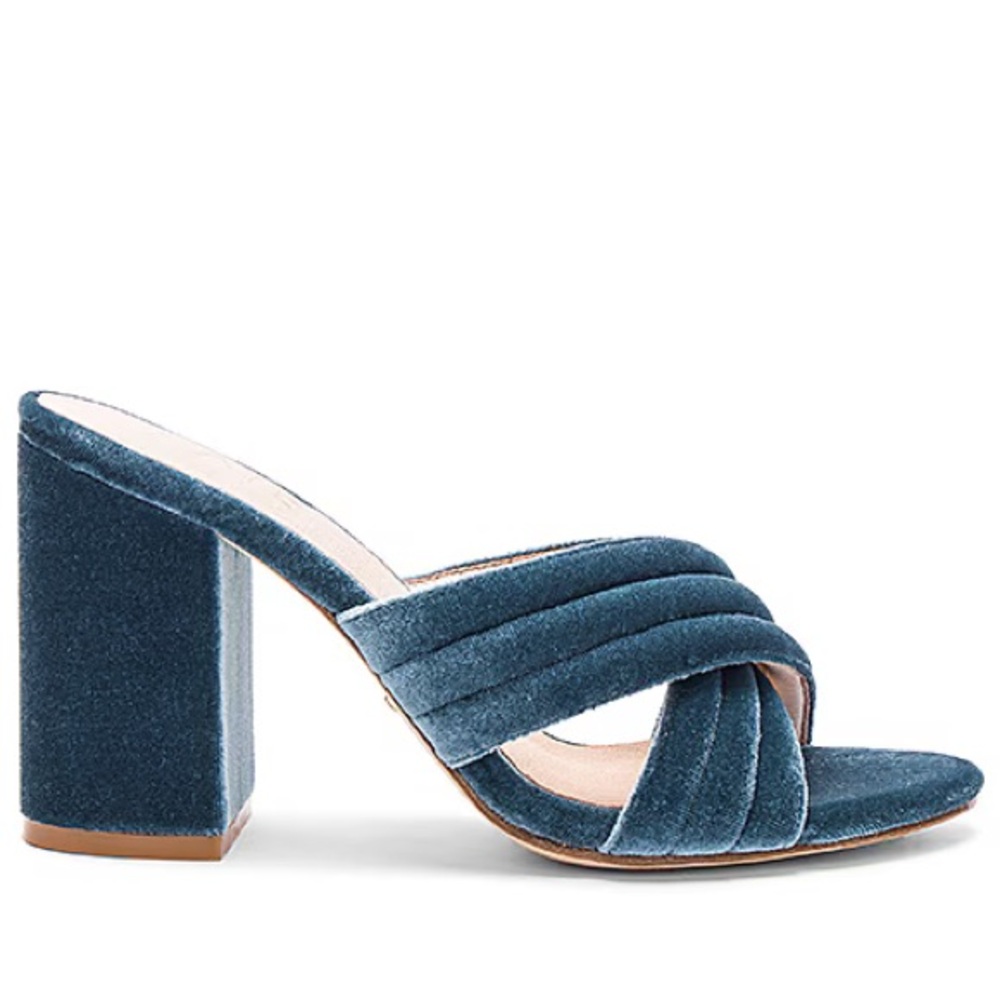RAYE Blue Velvet Sandals with Block Heel